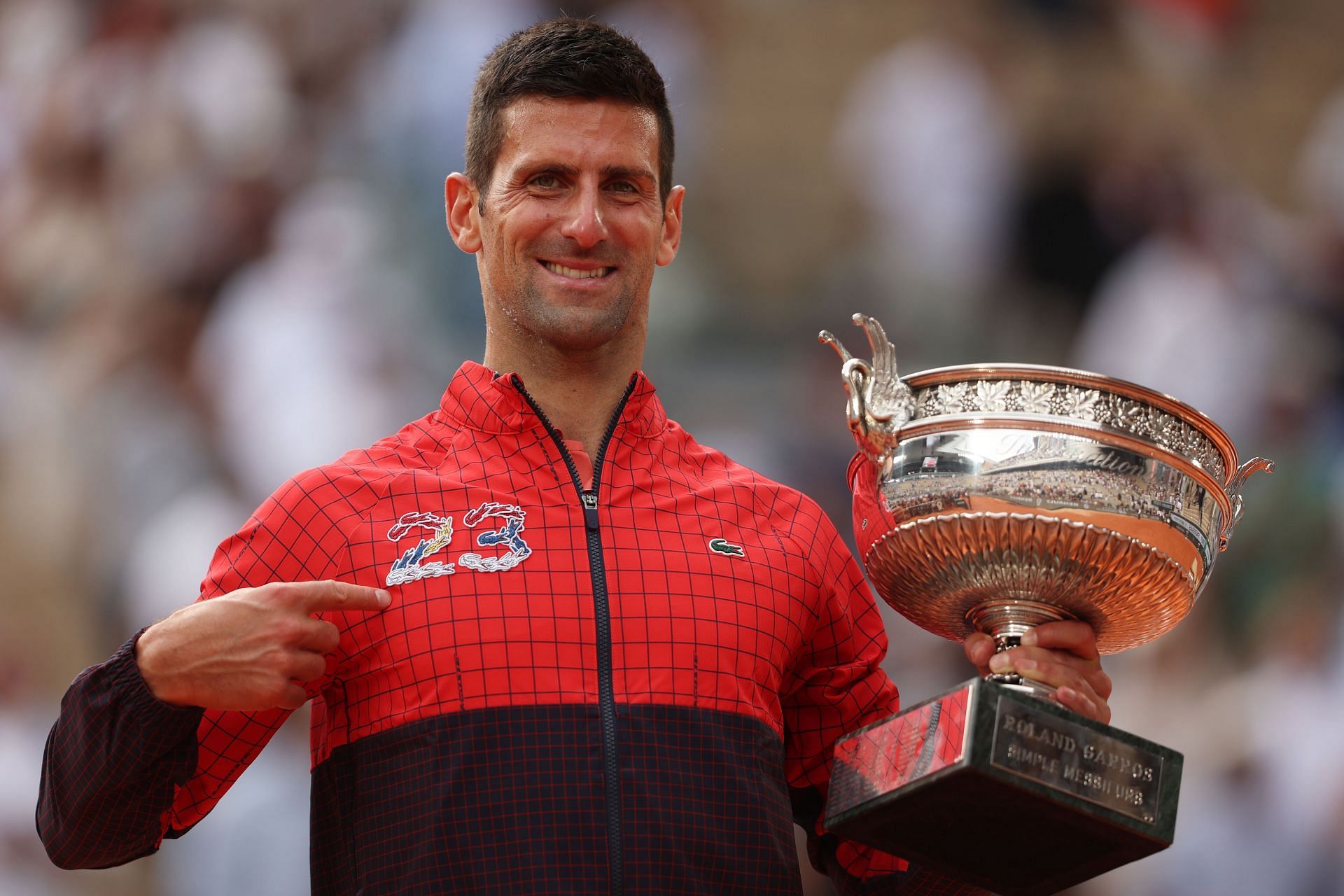 Novak Djokovic pictured with his French Open trophy.