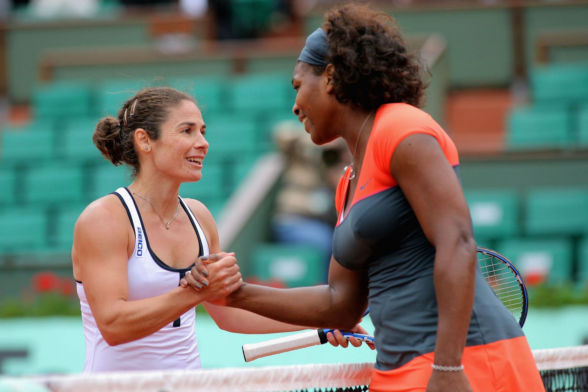 Serena Williams and Virginia Ruano Pascual after their match at the 2009 French Open