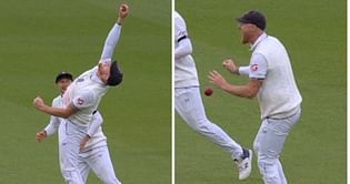 [Watch] Ben Stokes loses control of the ball and drops Steve Smith at pivotal moment on the final day of 5th Ashes 2023 Test
