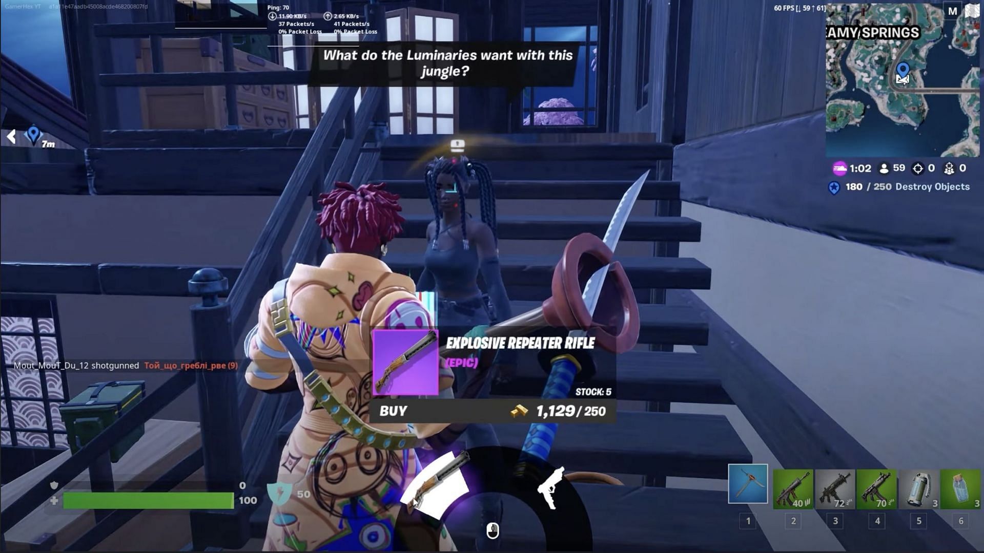 Buy the weapon from the NPC in their wheel (Image via Fortnite Events on YouTube)