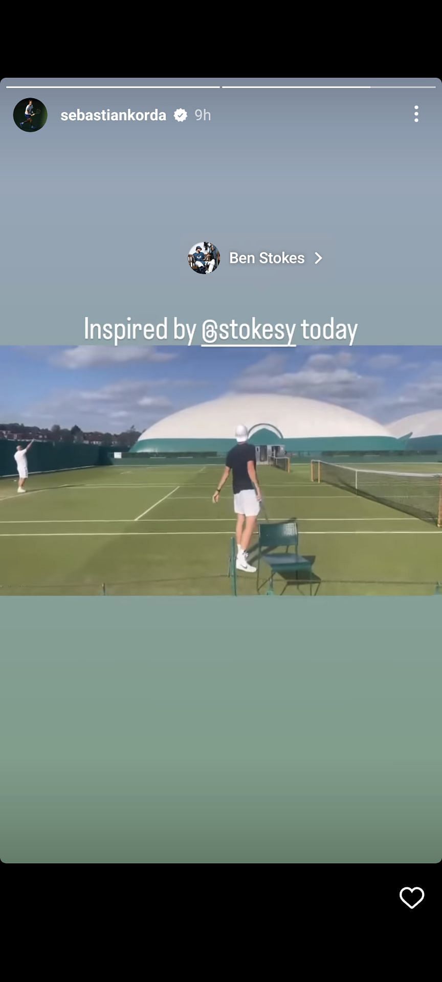 Sebastian Korda's instgram story