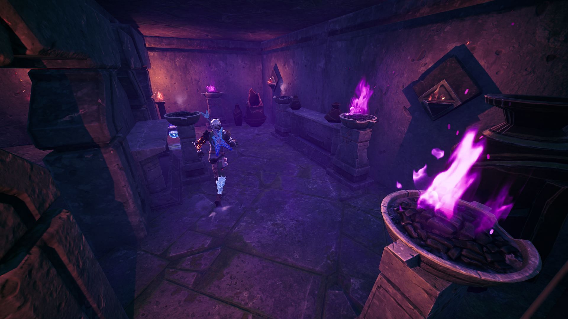 Copy the pattern of the Braziers in the room below and match them with the ones outside the chamber above (Image via Epic Games/Fortnite)