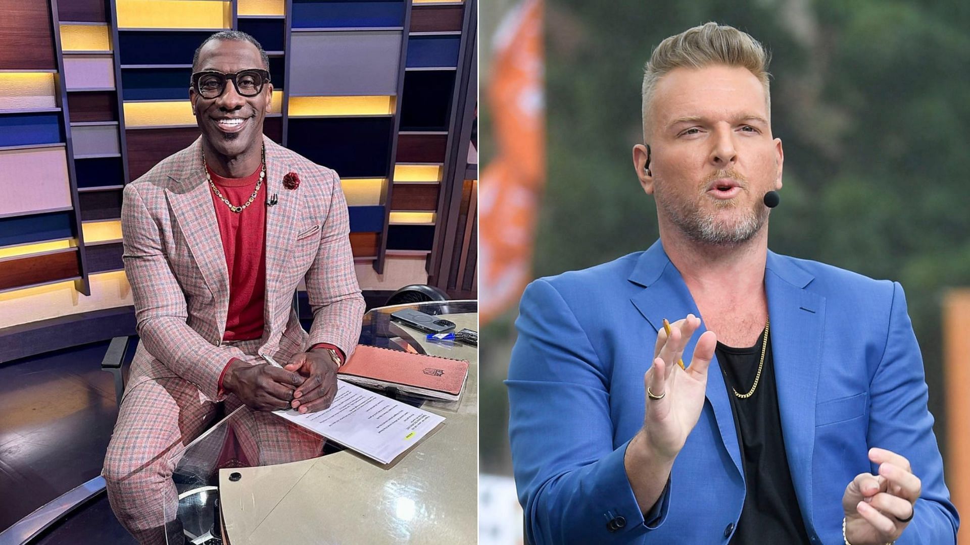 Reddit users have conspiracy theory surrounding Shannon Sharpe (L), Pat McAFee (R), and ESPN