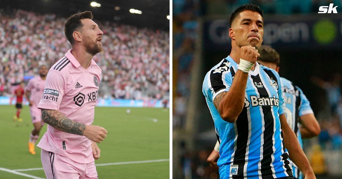 [L-to-R] Lionel Messi and Luis Suarez.