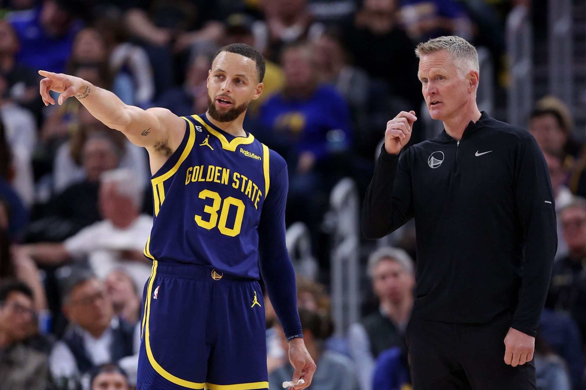 Steph Curry and Steve Kerr of the Golden State Warriors