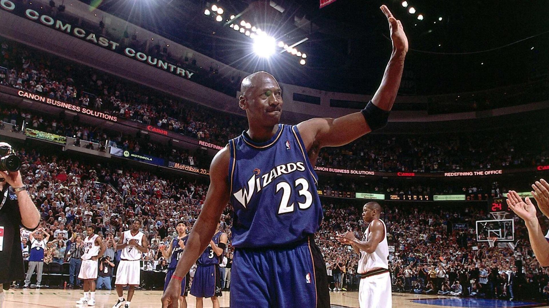 Michael Jordan dons the Washington Wizards jersey [Source: NBA.com]