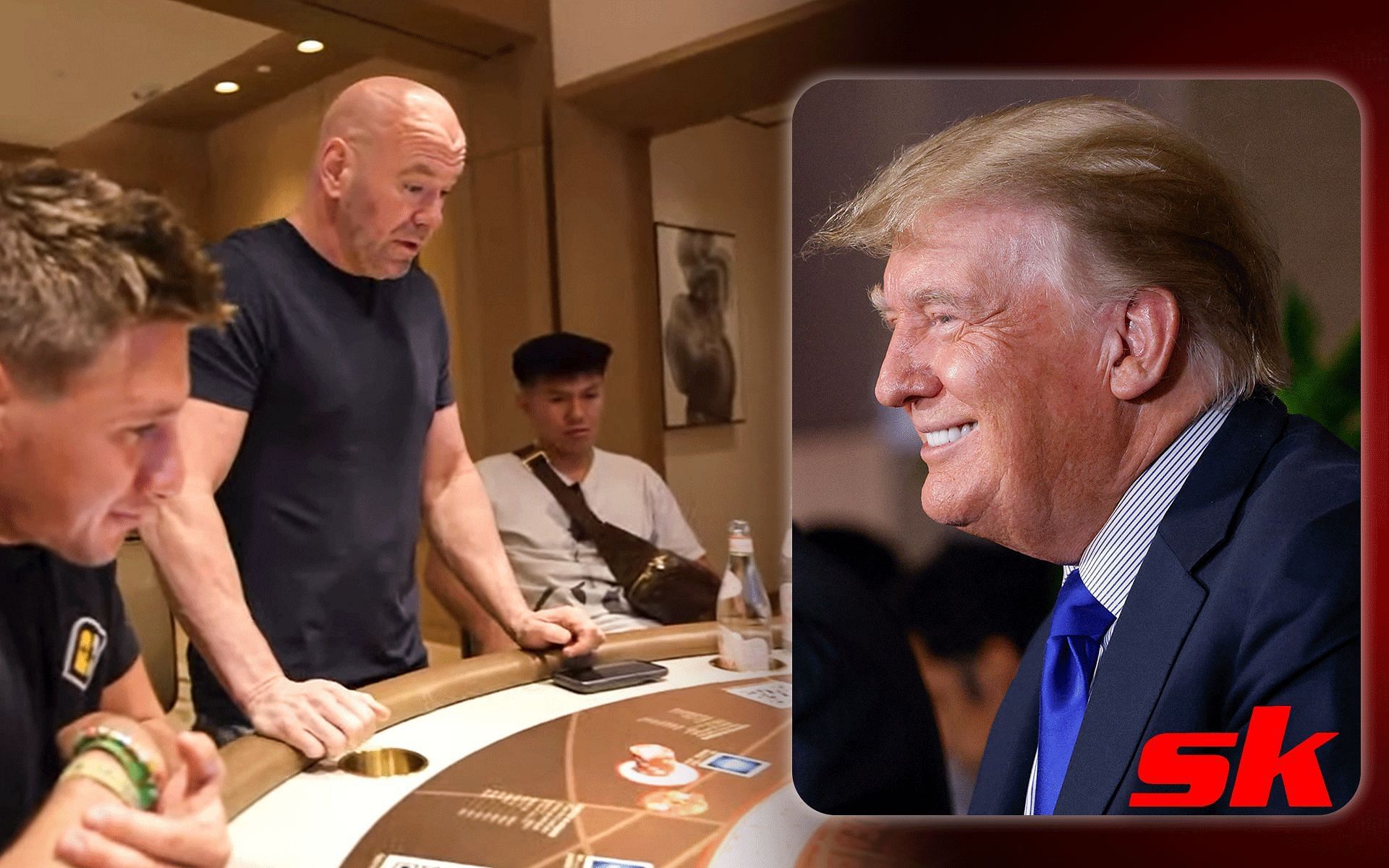 Dana White (L) and Donald Trump (Inset) (Donald Trump Image via Getty and Dana White Image via fronto YouTube channel)