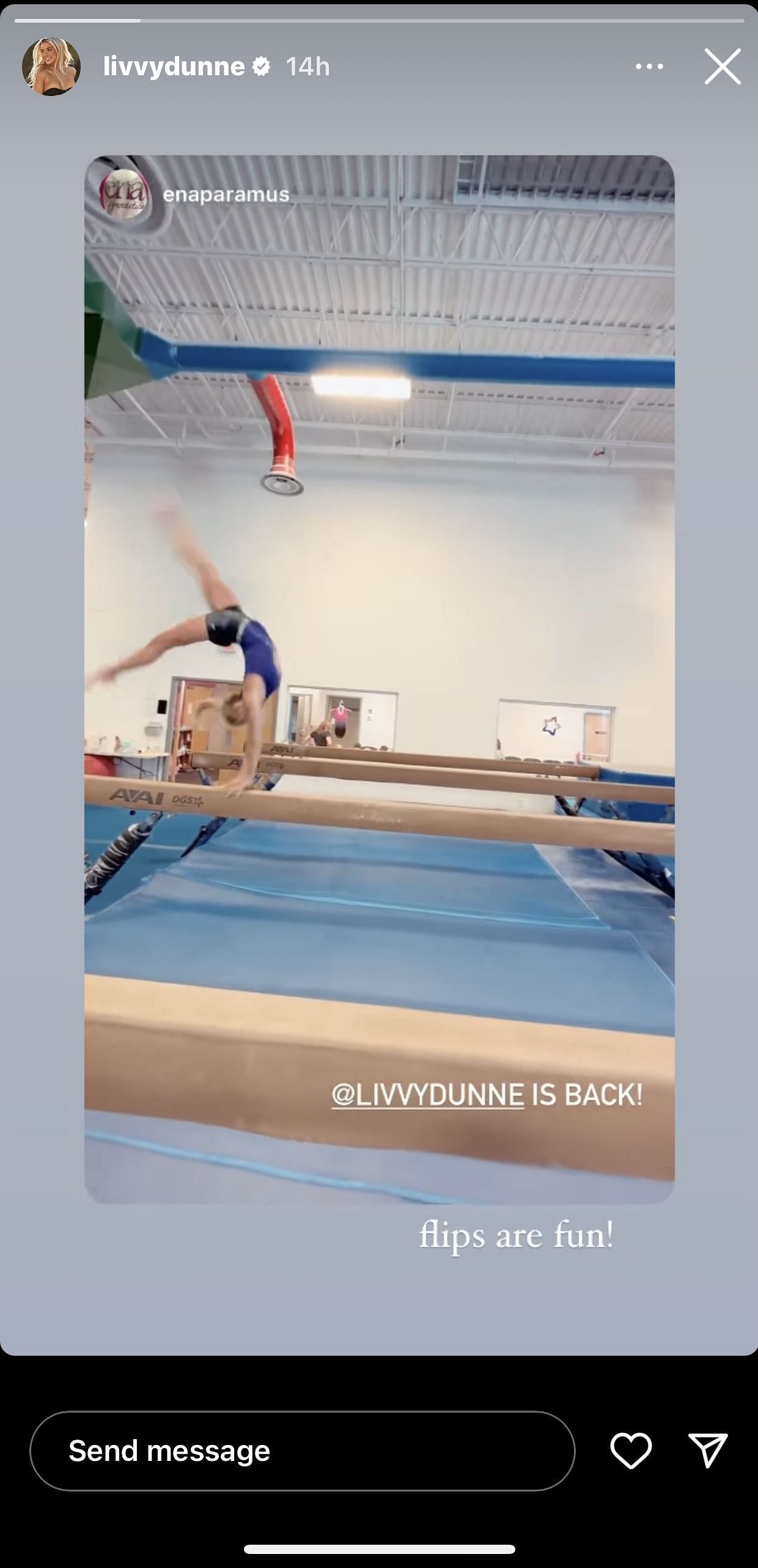 Olivia Dunne shows performs some gymnastic stunts (Screenshot via Instagram/livvydunne)