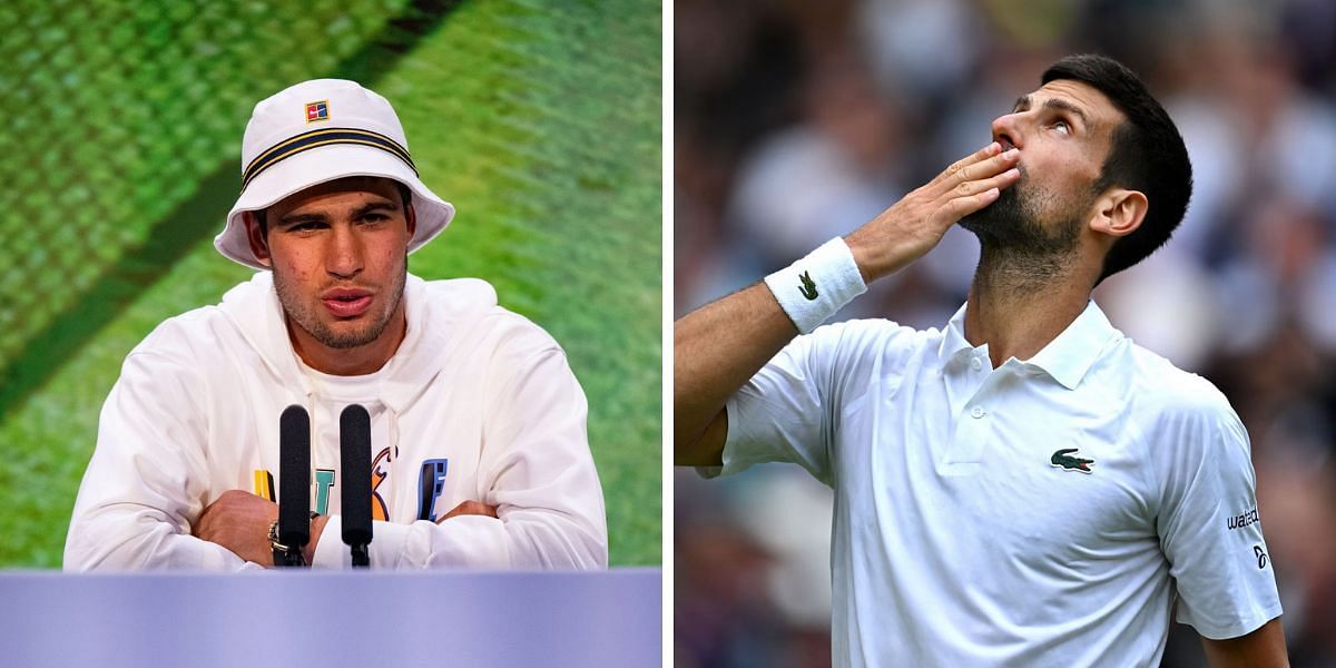 Carlos Alcaraz (L) and Novak Djokovic (R)