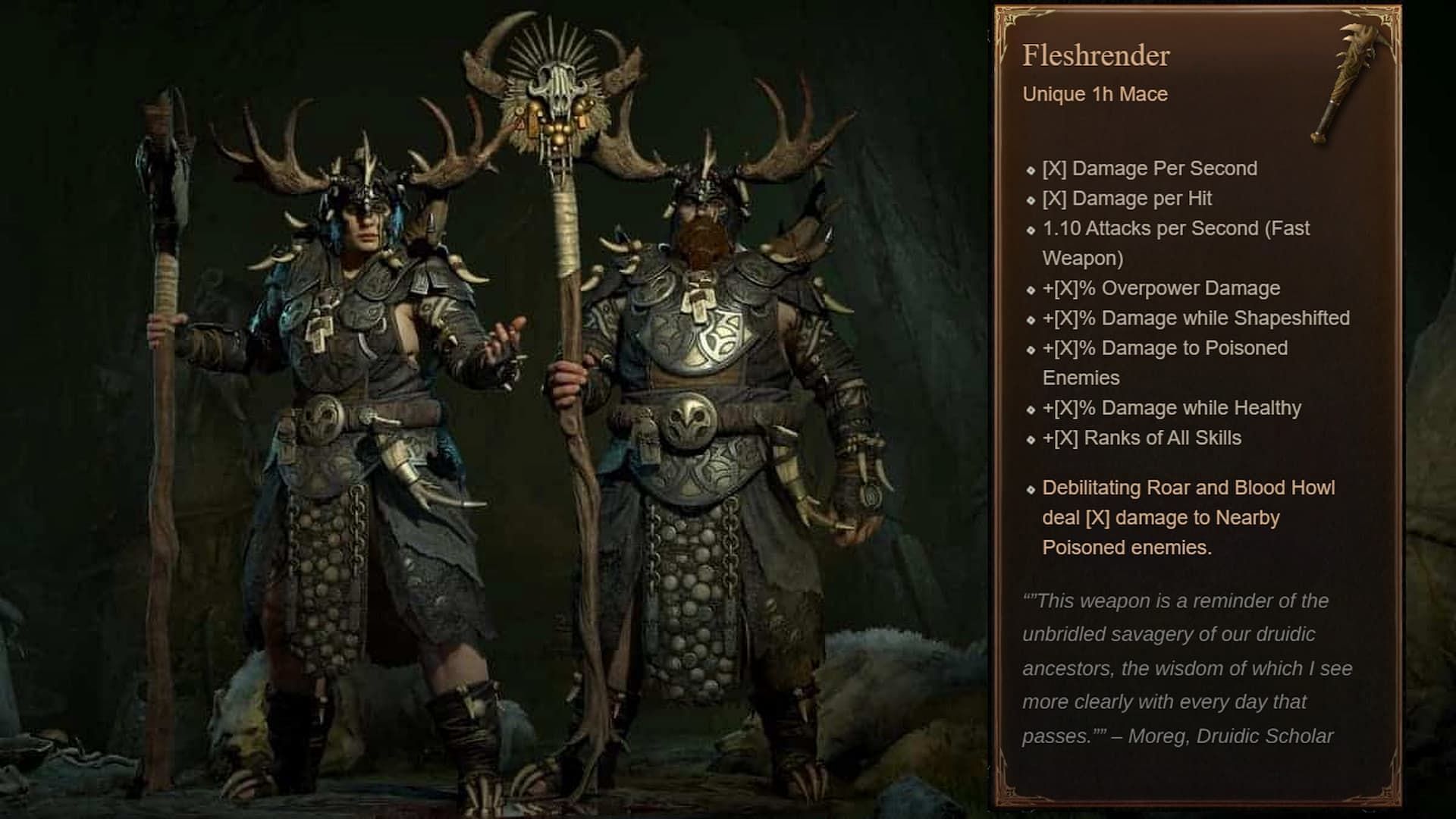 Fleshrender is a new Unique item for Druid class (Image via Blizzard Entertainment)