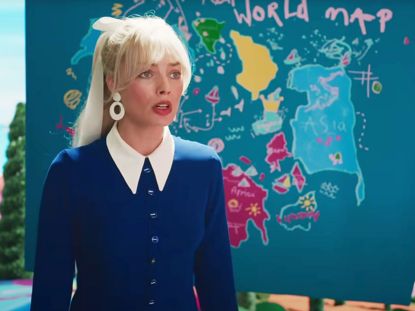 The scene with the controversial world map in Barbie (Image via Warner Bros. Pictures)