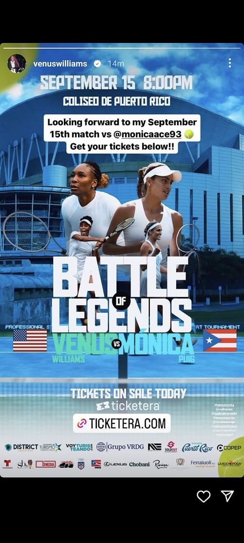 Venus Williams' Instagram story