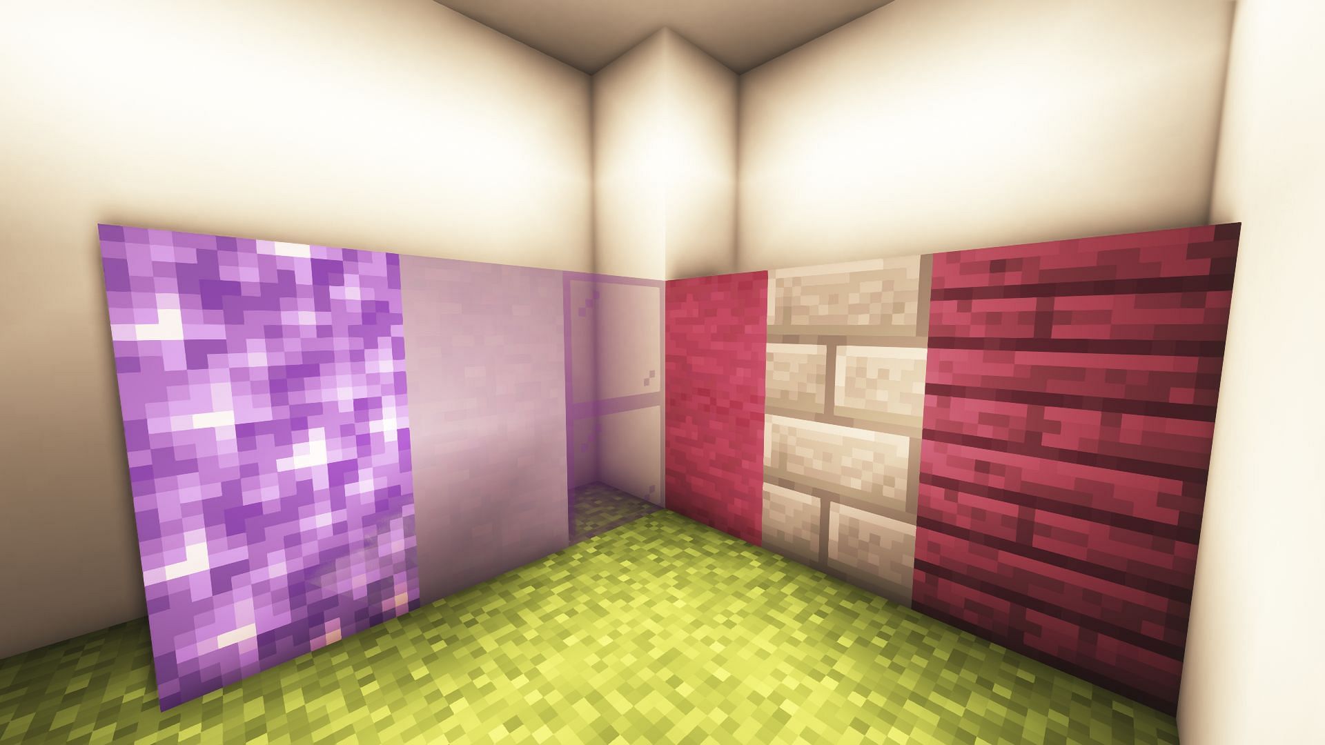 This block palette consists of purple and crimson-colored blocks in Minecraft (Image via Mojang)