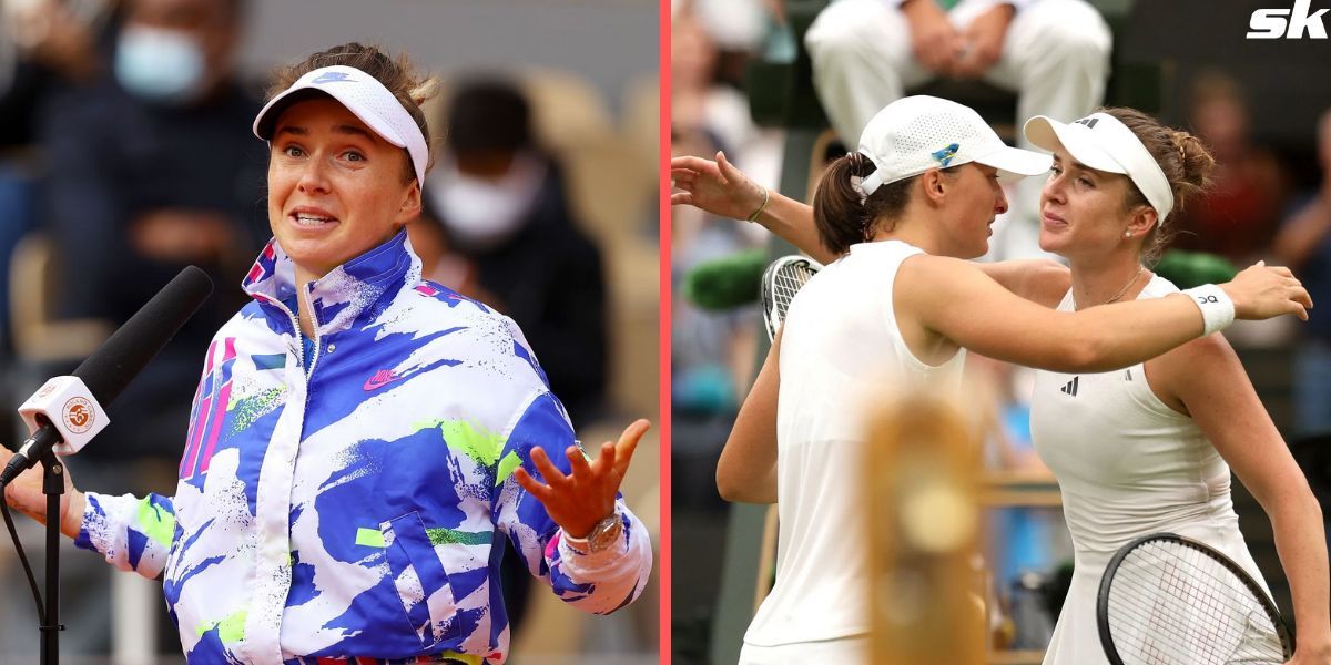 Elina Svitolina (L), with Iga Swiatek after beating her at 2023 Wimbledon (R)