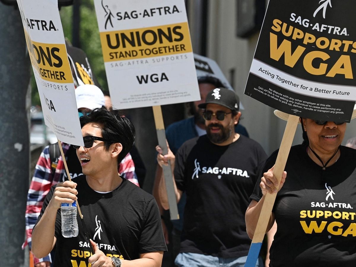 A still from the WGA strike (Image via AP)