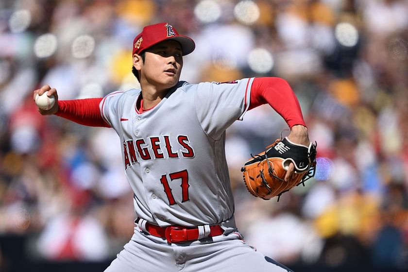 Shohei Ohtani of the Los Angeles Angels looks on during Gatorade