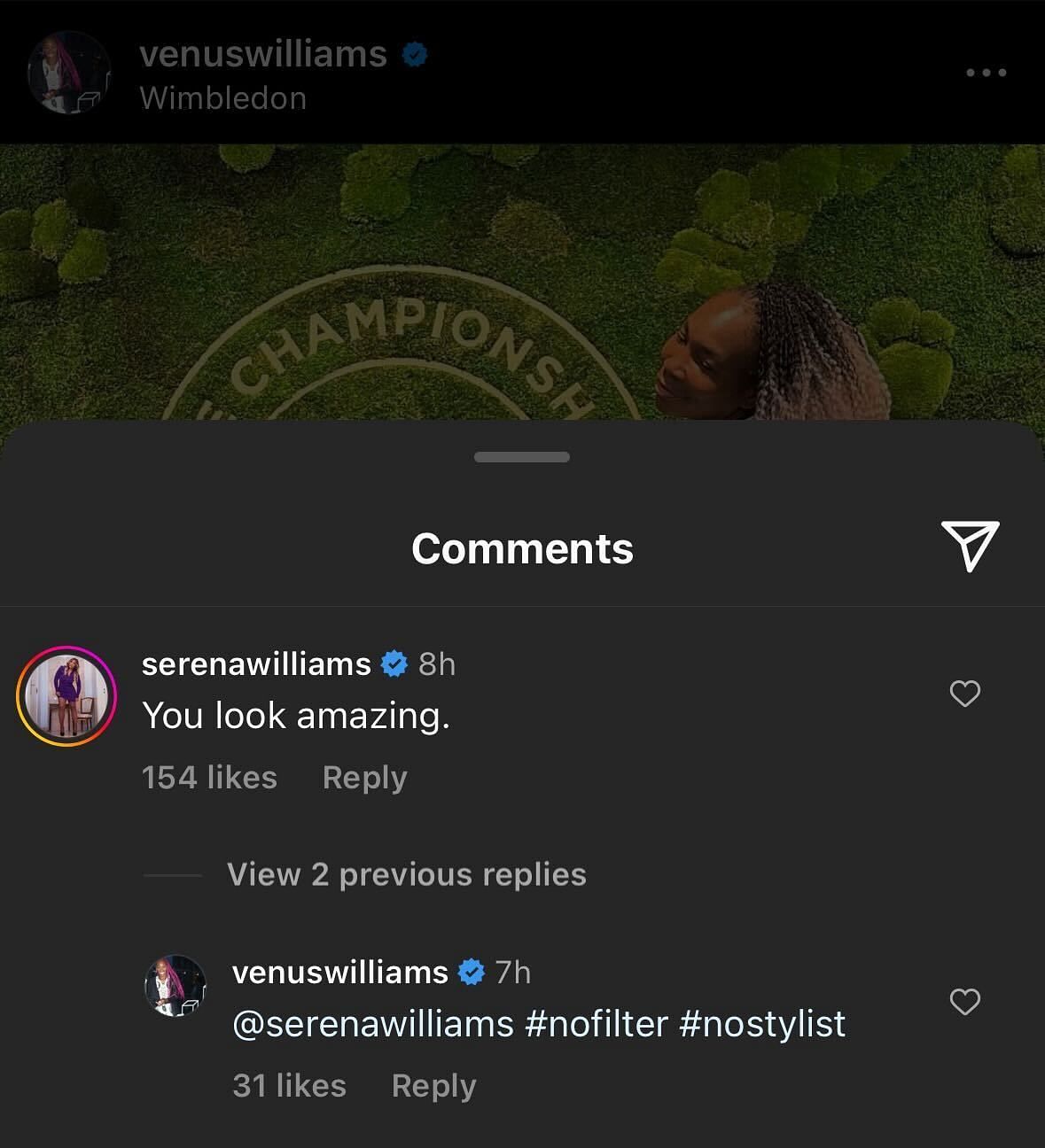 Serena Williams comments on her sister Venus Williams&#039; Instagram post