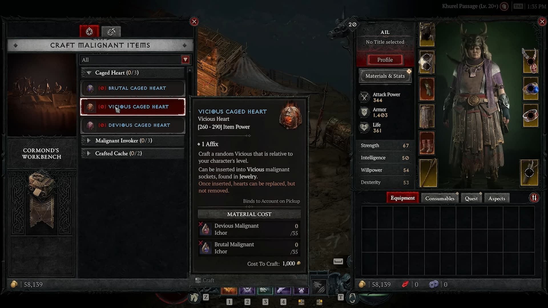 How to craft Caged Hearts in Diablo 4 Season of the Malignant