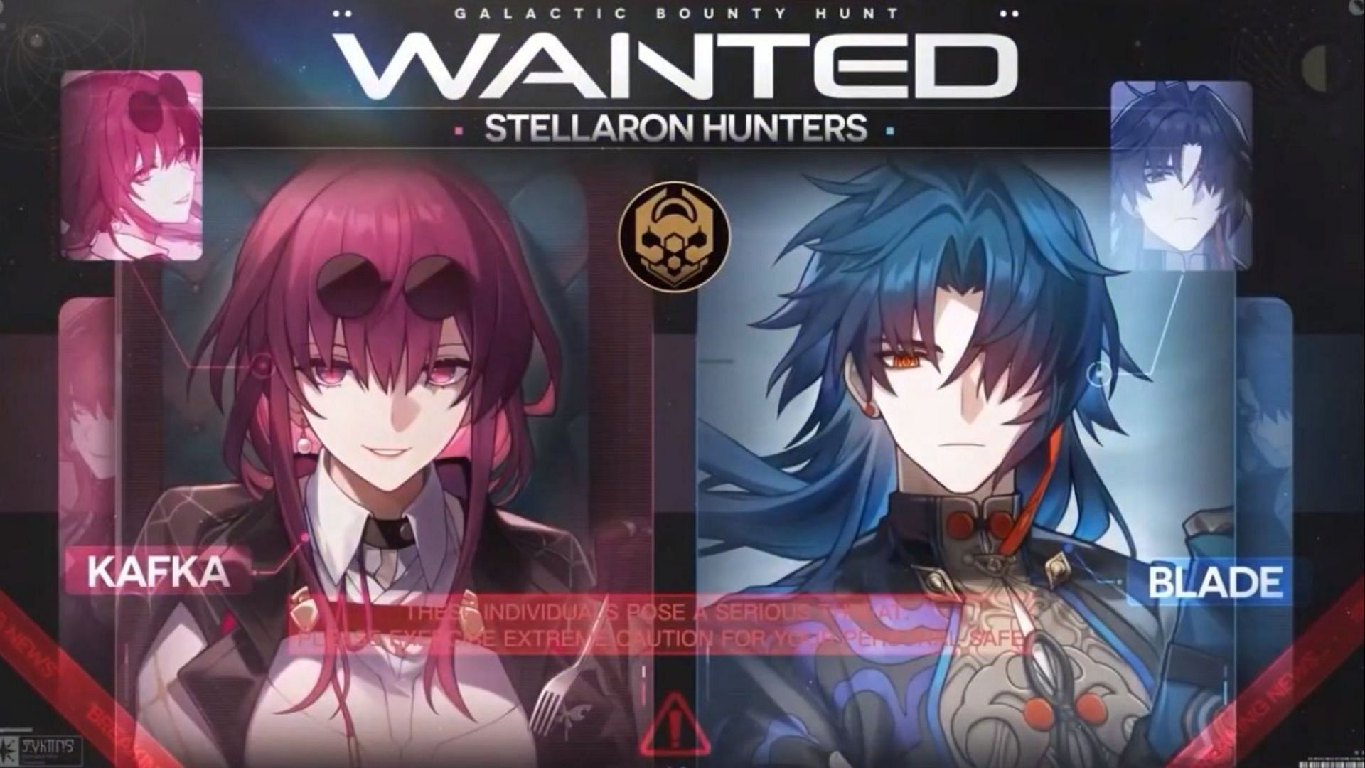Official wanted message for Kafka and Blade (Image via HoYoverse) 