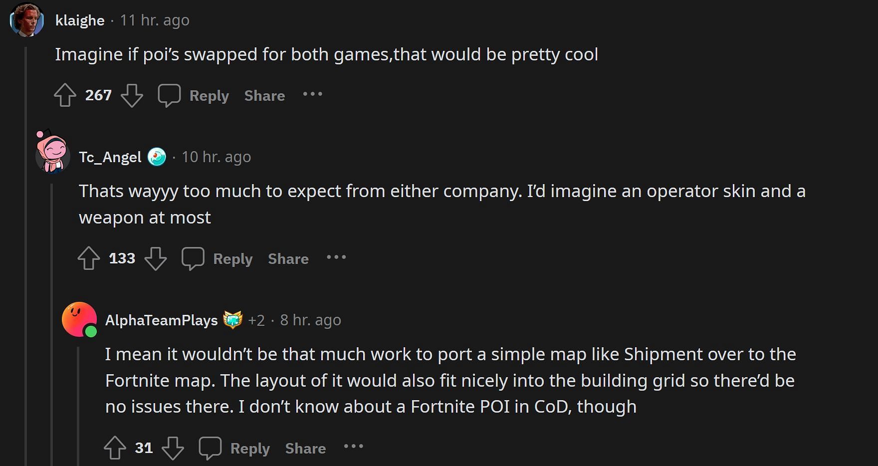 Fans discussing the possible content that will be featured during the potential collaboration (Image via Reddit/FortniteLeaks)