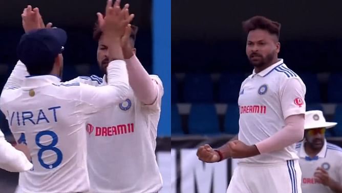 [WATCH] Mukesh Kumar takes his maiden international wicket in 2nd Test vs West Indies