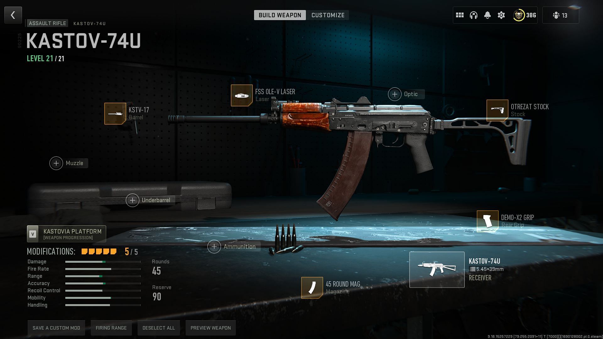 Kastov 74u Sniper Support loadout in Warzone 2 (Image via Activision)