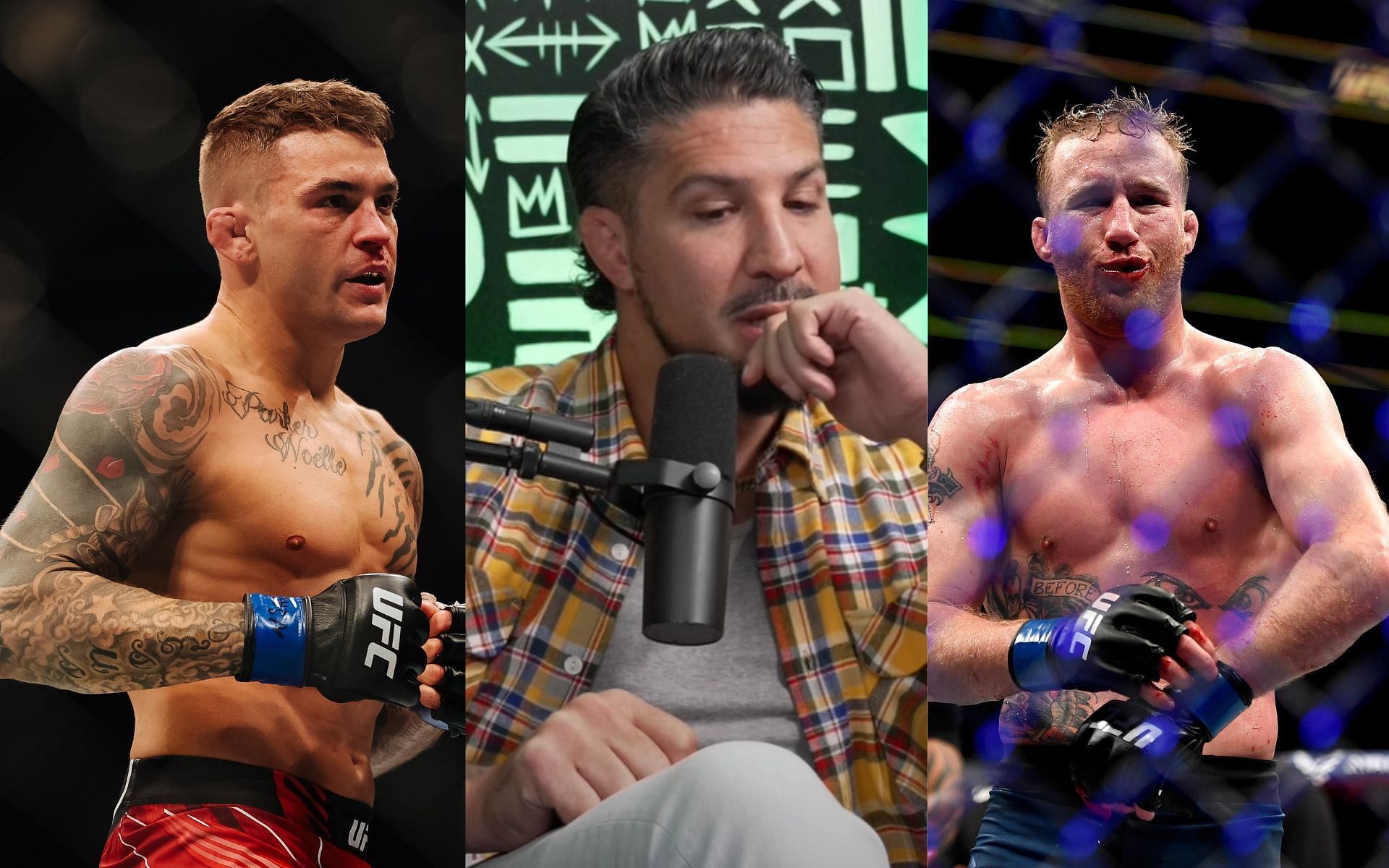 Dustin Poirier (left), Brendan Schaub (center), and Justin Gaethje (right) (Image credits Getty Images and Thicc Boy on YouTube)