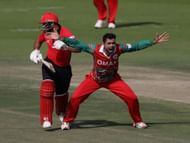 Bilal Khan of Oman appealing for a lbw