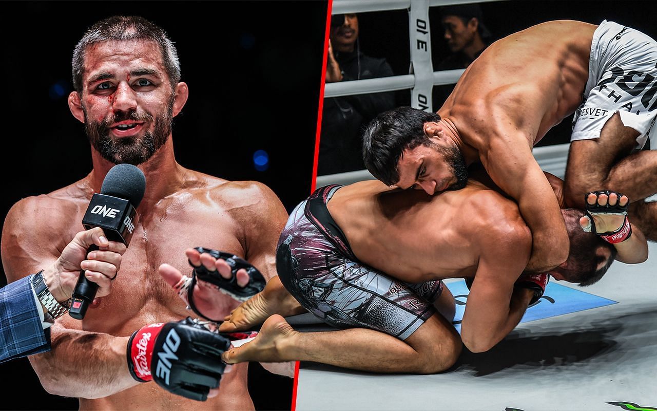 Garry Tonon survived grounded knees early in his match with Shamil Gasanov. -- Photo by ONE Championship