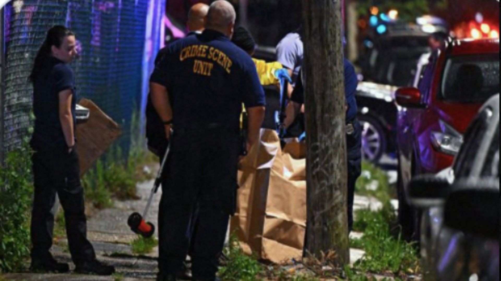 Authorities at the Philadelphia mass shooting crime scene (Image via Victoria Brownworth/Twitter) 