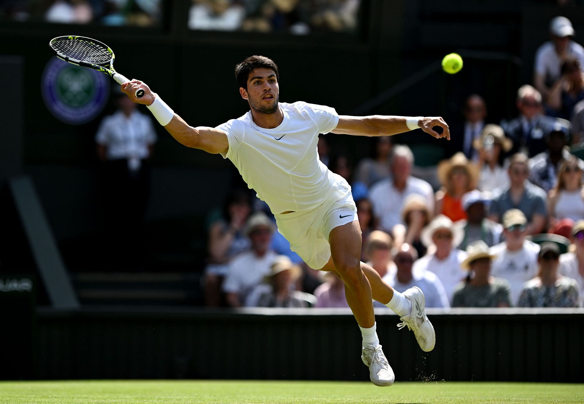 Carlos Alcaraz in action at the 2023 Wimbledon Championships.