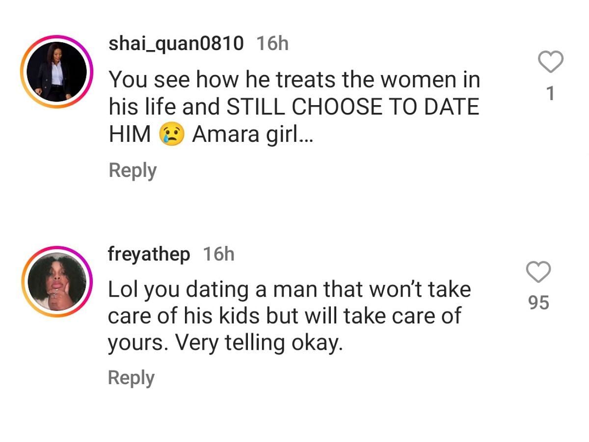 These users told Amara to &quot;choose&quot; better  (Image via Instagram)