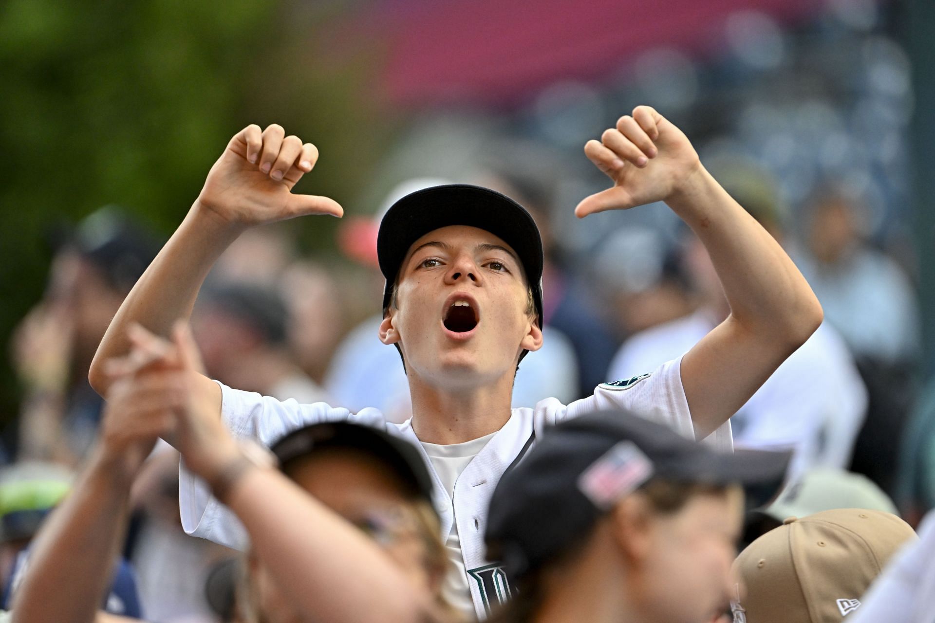 A fan reacts during the first round of the 2023 MLB Draft