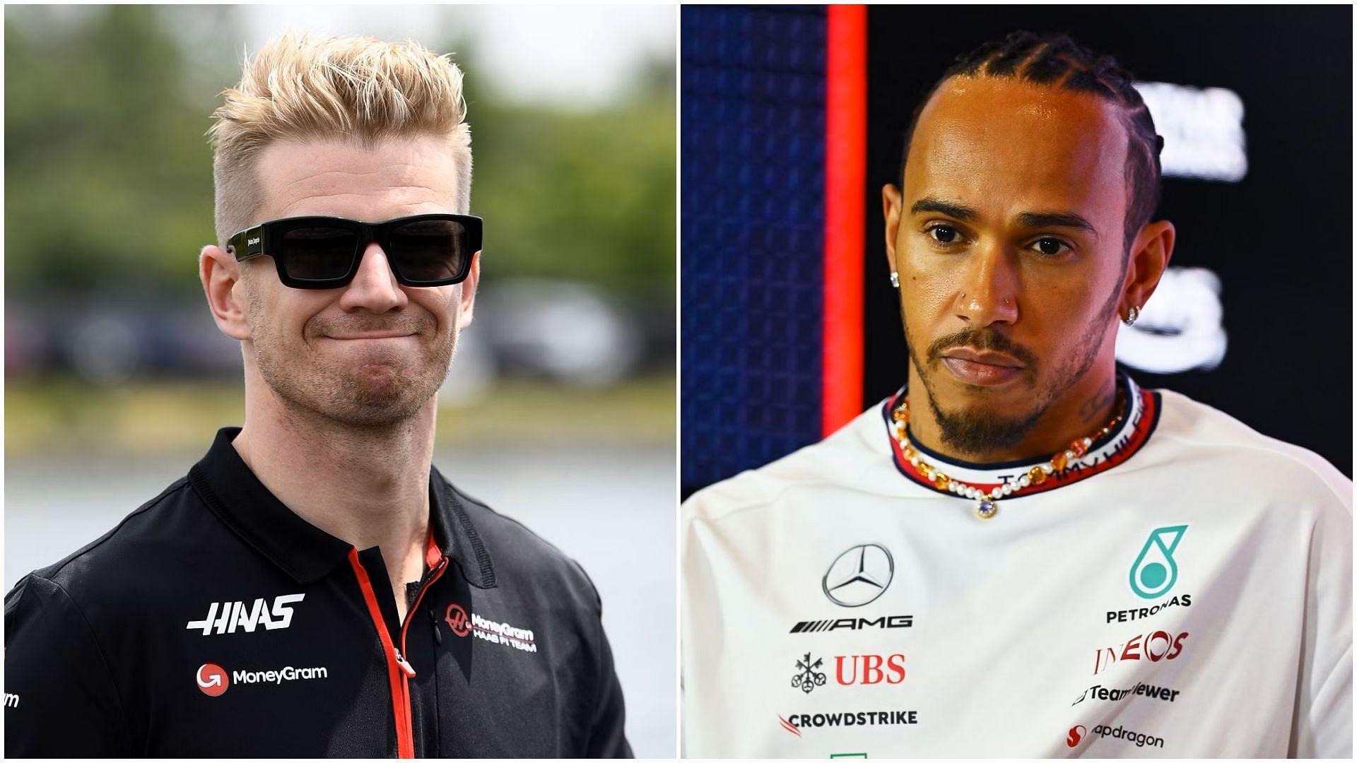 Nico Hulkenberg (L) and Lewis Hamilton (R) (Collage via Sportskeeda)