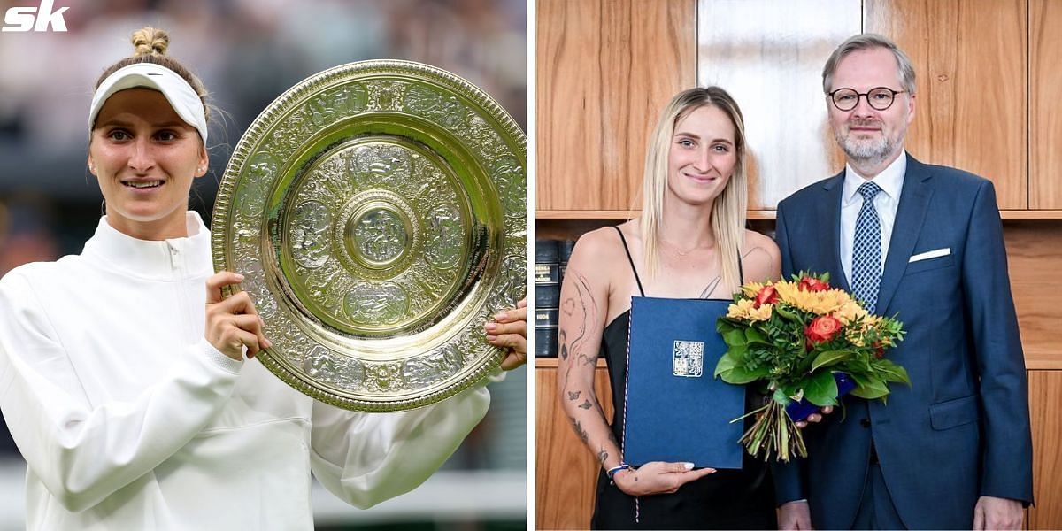 Czech Prime Minister Petr Fiala meets Wimbledon champion Marketa Vondrousova