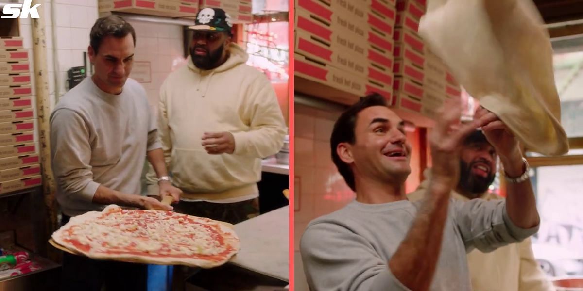 Roger Federer tries his hand at pizza-making in NYC