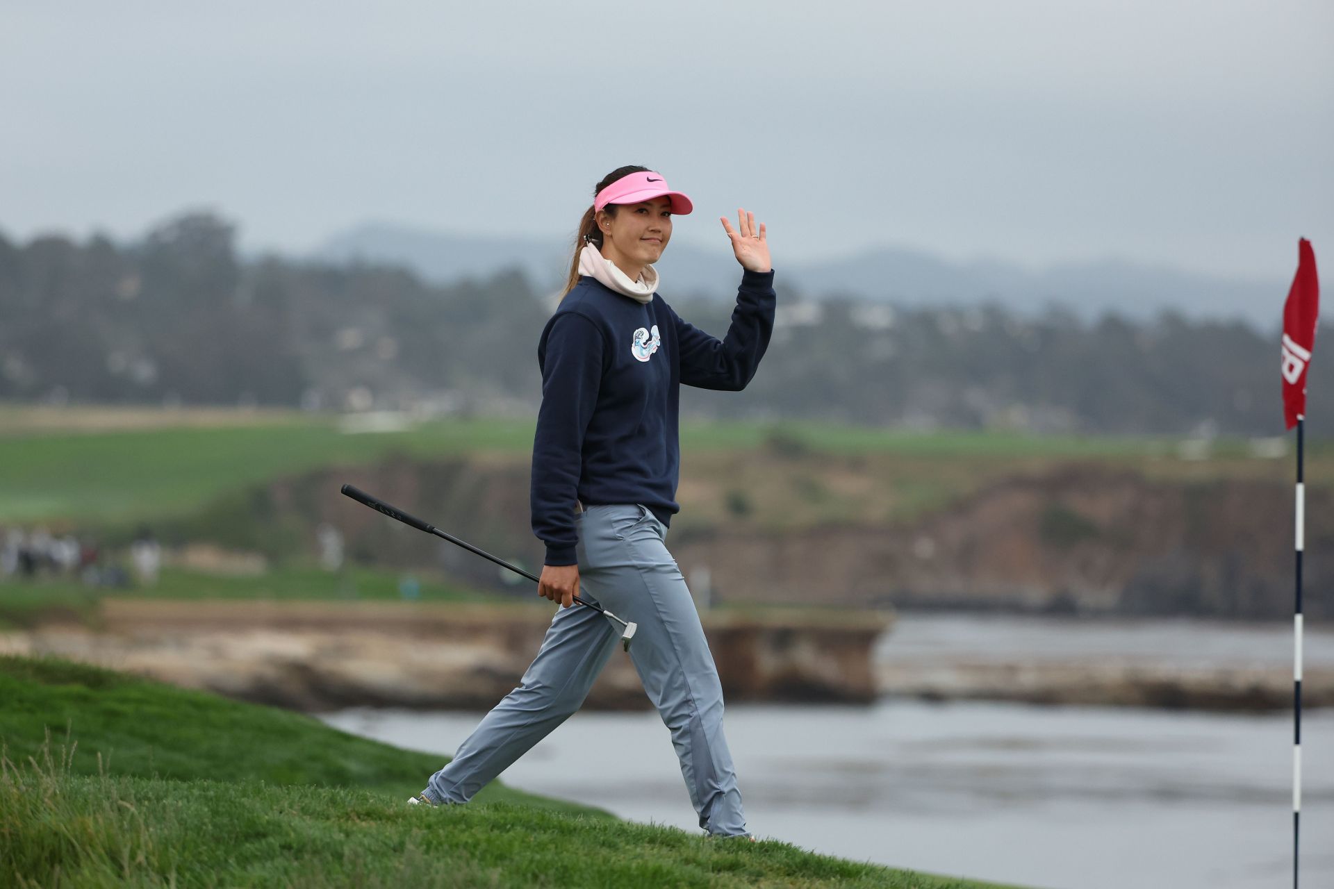 Michelle Wie West waves to the fans after the final hole of the 78th U.S. Women's Open, Round Two