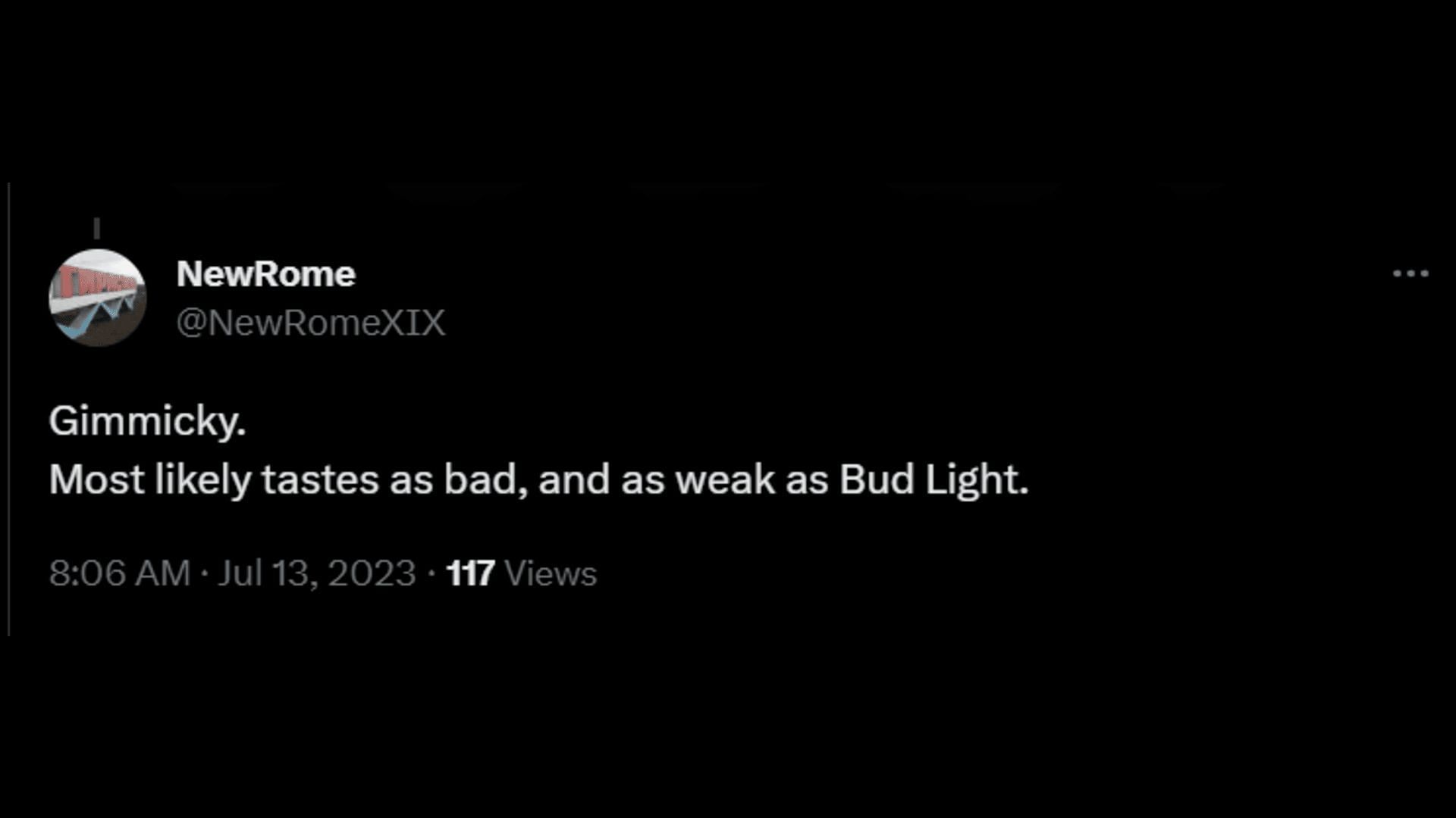 A netizen thinks the new beer tastes the same as Bud Light. (Image via Twitter/NewRome)