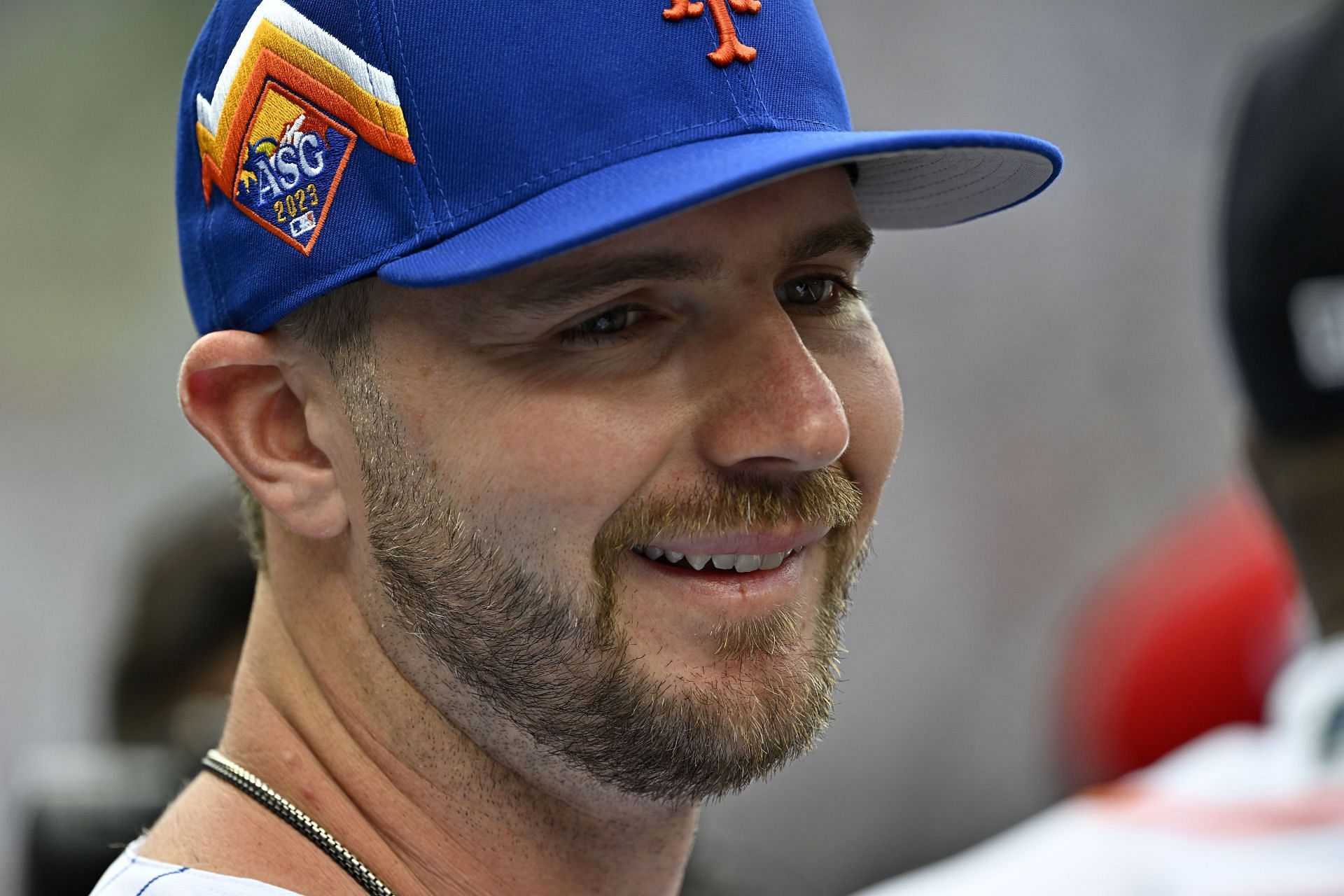 Pete Alonso of the New York Mets looks on during Gatorade All-Star Workout Day.