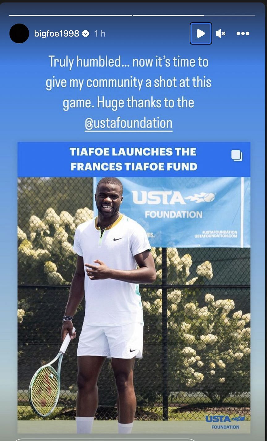 Screenshot of Frances Tiafoe&#039;s Instagram story.