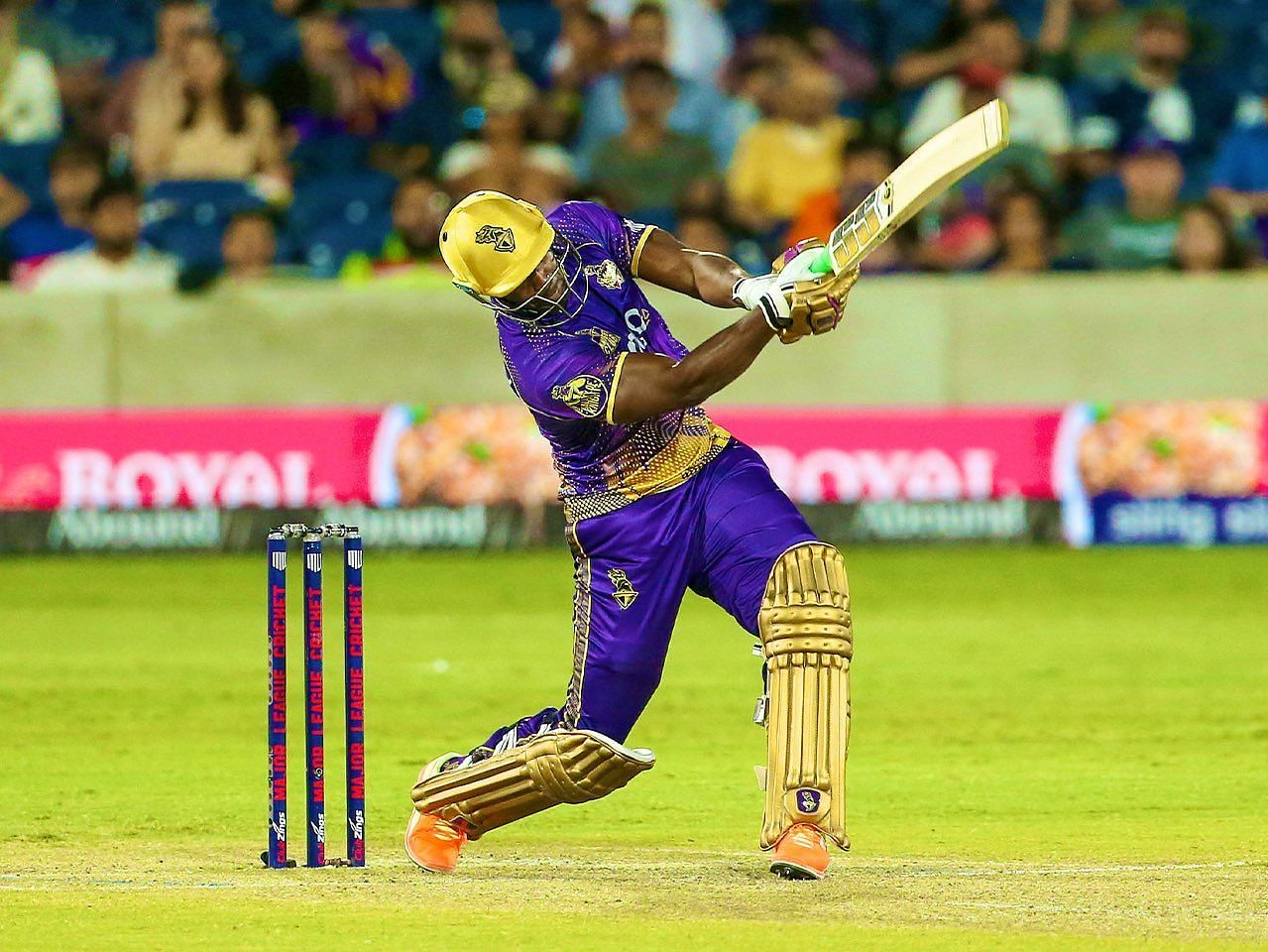 Andre Russell in action.  (Photo courtesy of Twitter/Los Angeles Knight Riders)