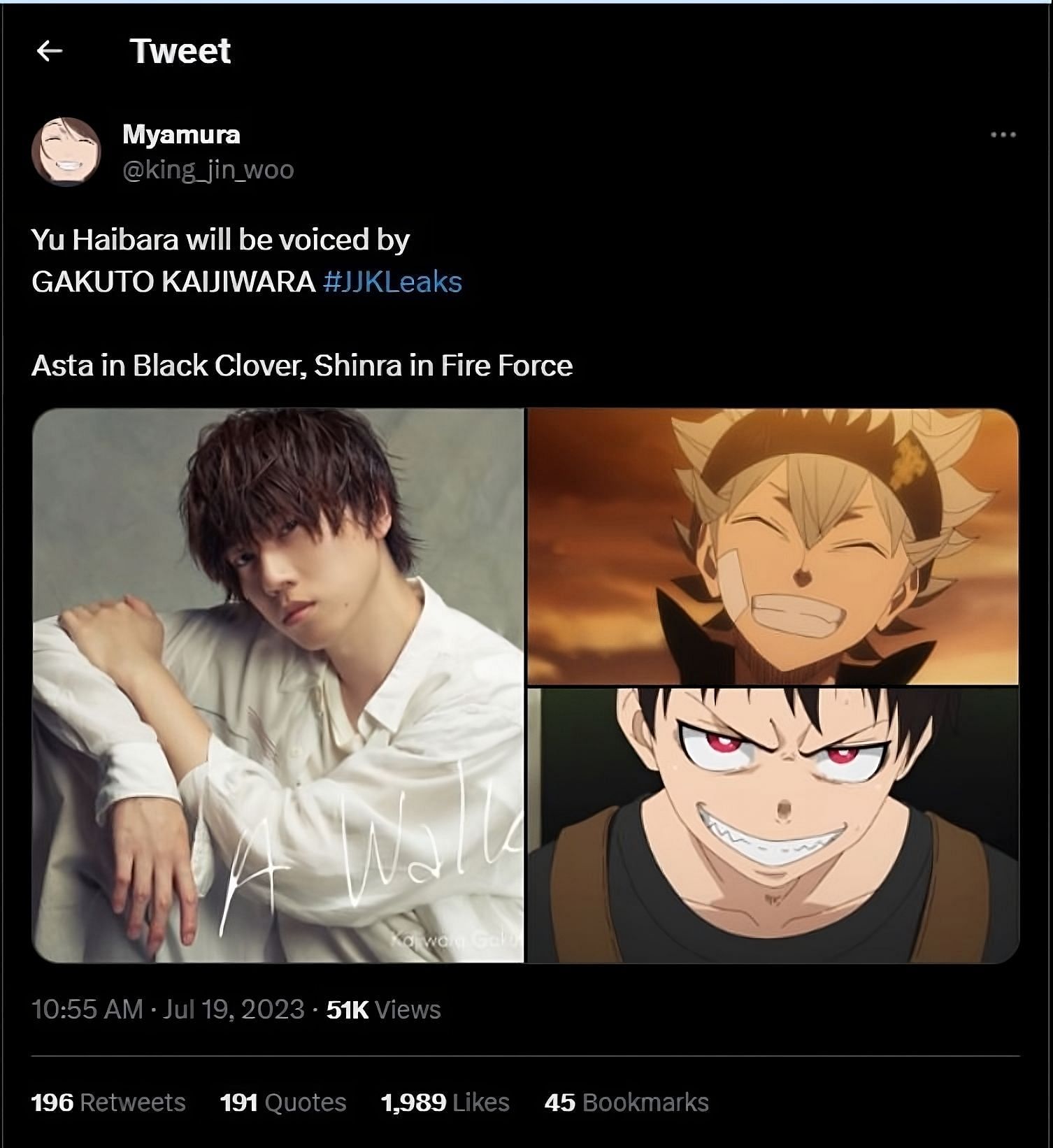 Fire Force Anime Casts Black Clover Star Gakuto Kajiwara