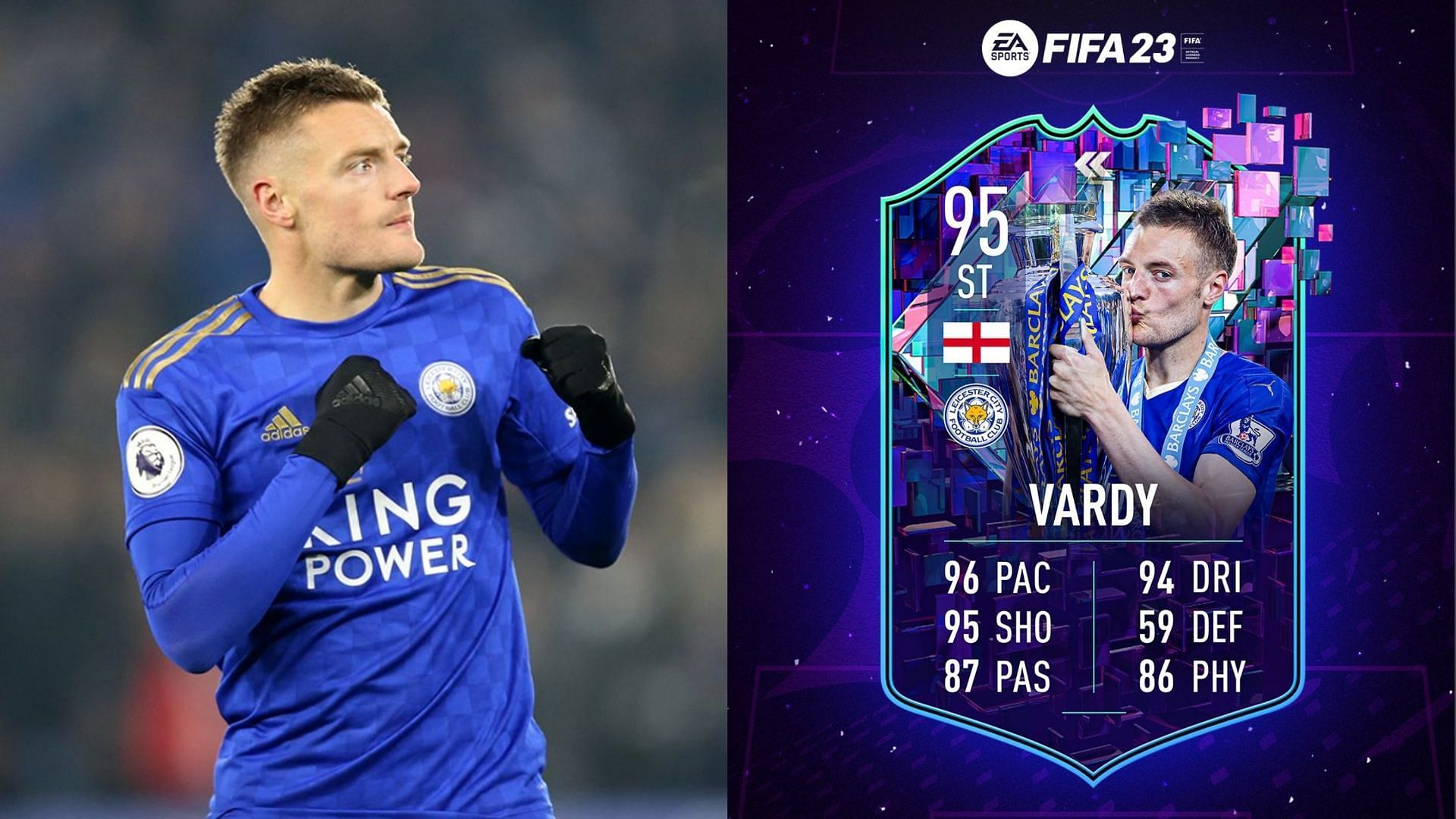 A special Vardy Flashback card is coming to FIFA 23 (Images via Premier League, Twitter/FUT Sheriff)