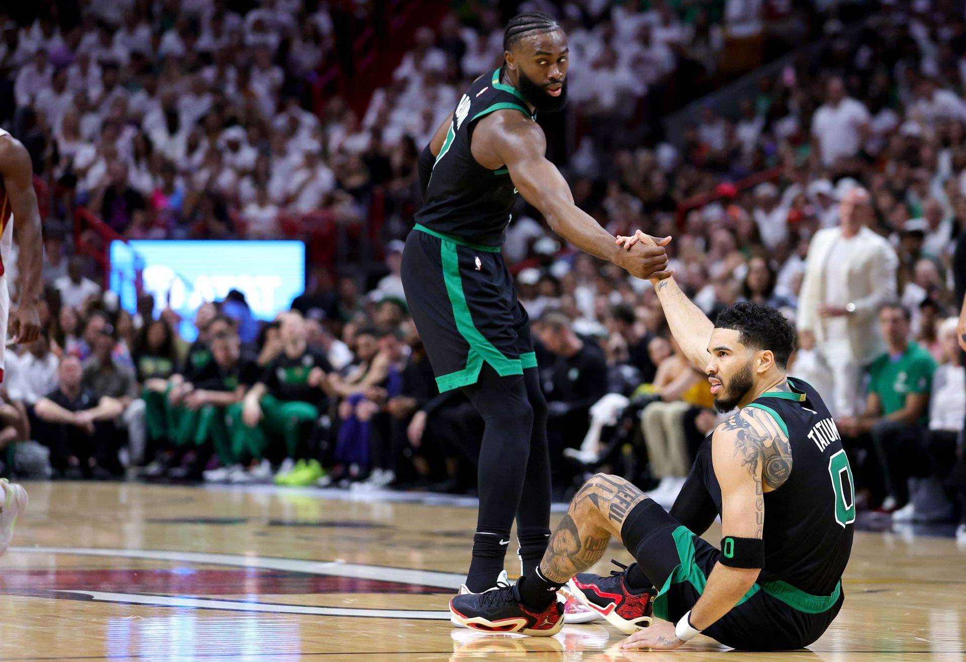 Boston Celtics&#039; Jayson Tatum and Jaylen Brown v Miami Heat - Game Three