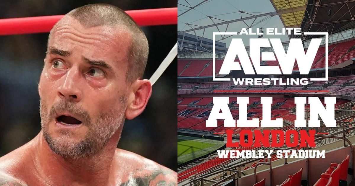 CM Punk (left) and AEW All In logo (right)