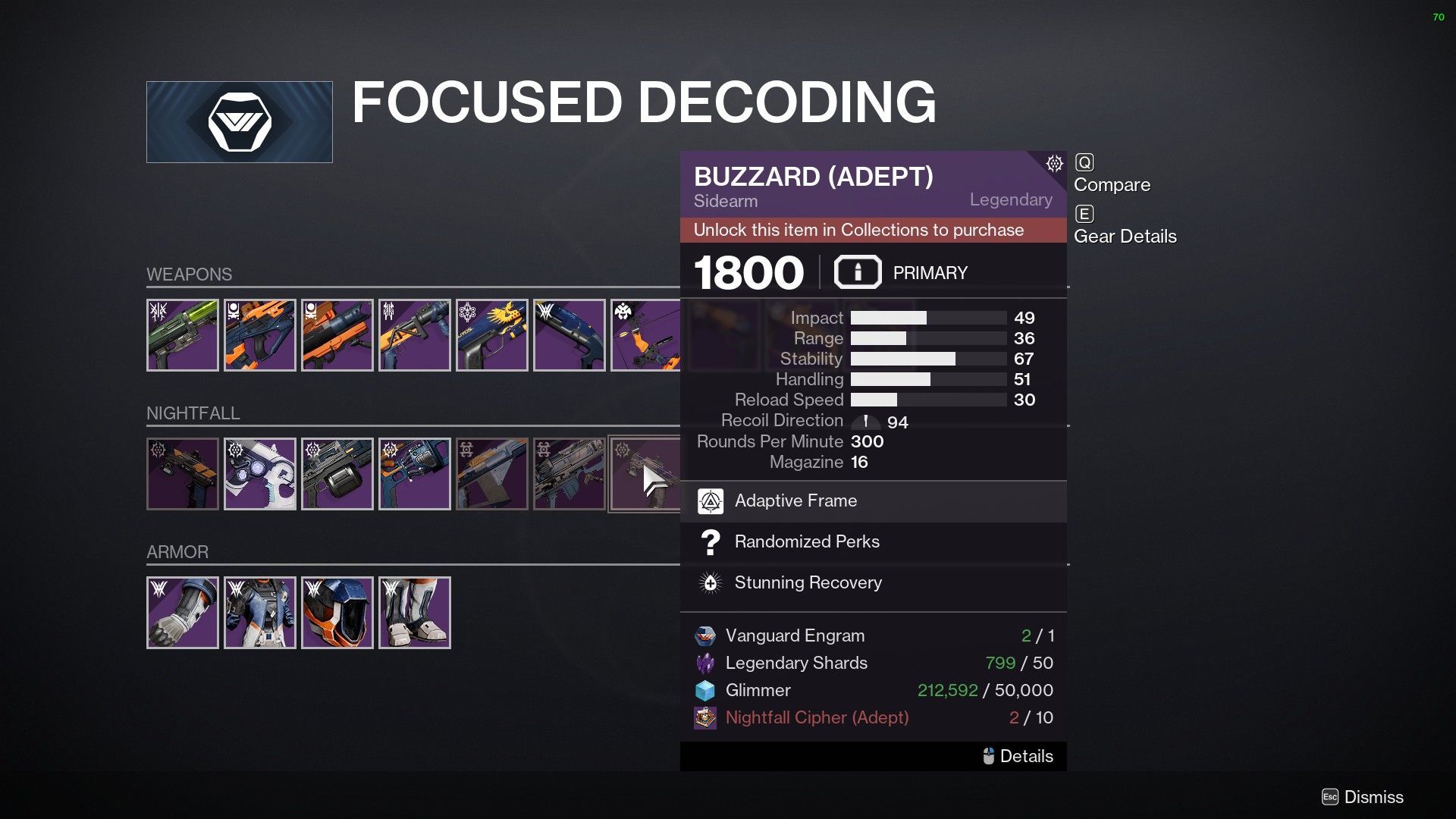 Buzzard Adept focusing (Image via Destiny 2)