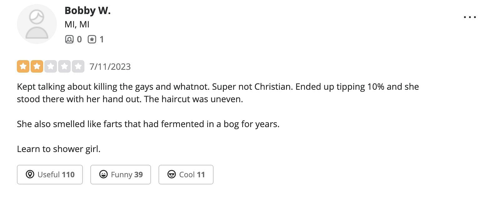 Social media users bash the Michigan salon for barring Trans people from entering their salon: Reactions and reviews explored. (Image via Yelp)