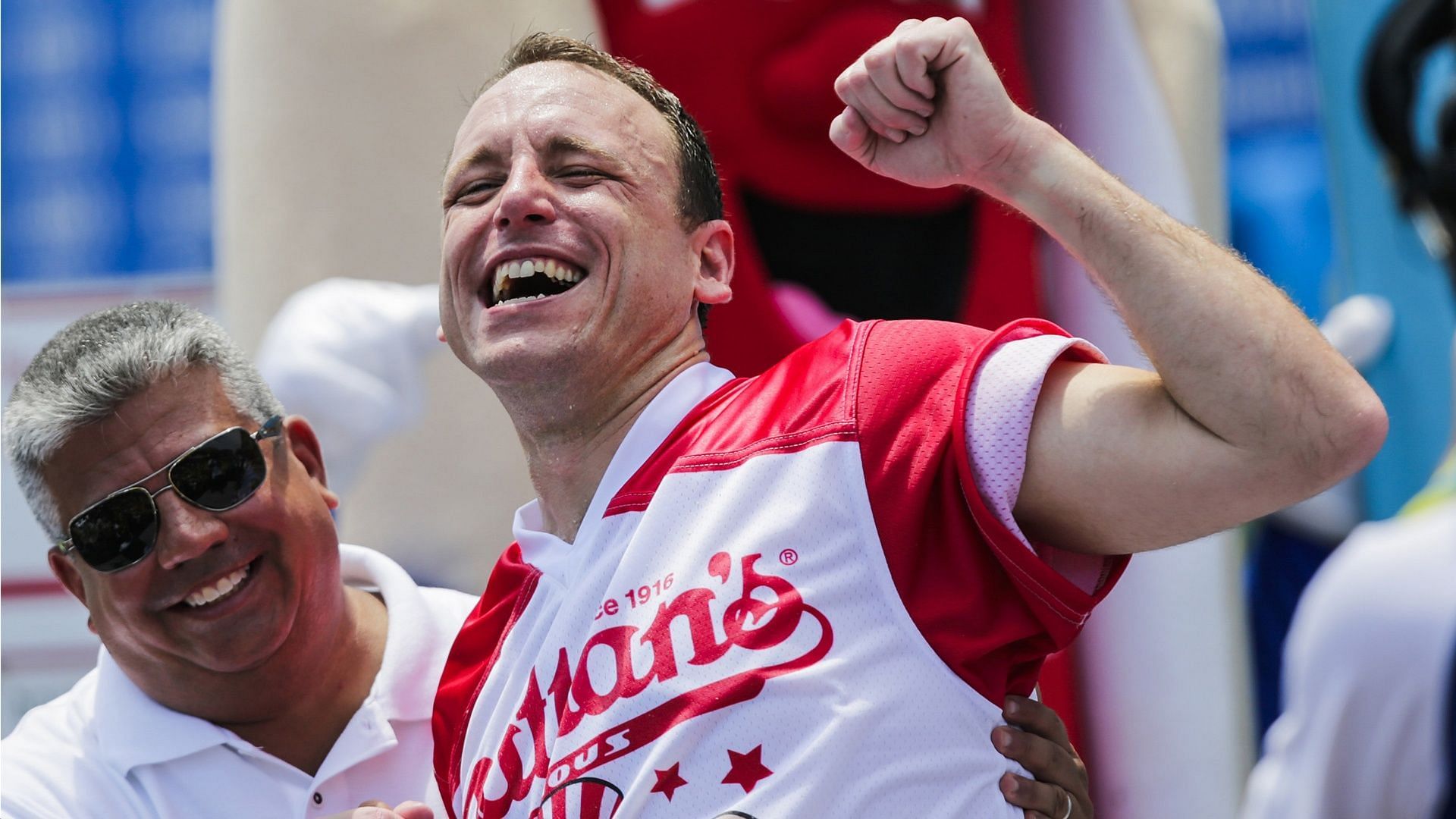 Joey Chestnut wins his 16th championship title with a massive feat of 62 hot dogs (Image via Eduardo Munoz Alvarez / Getty Images)