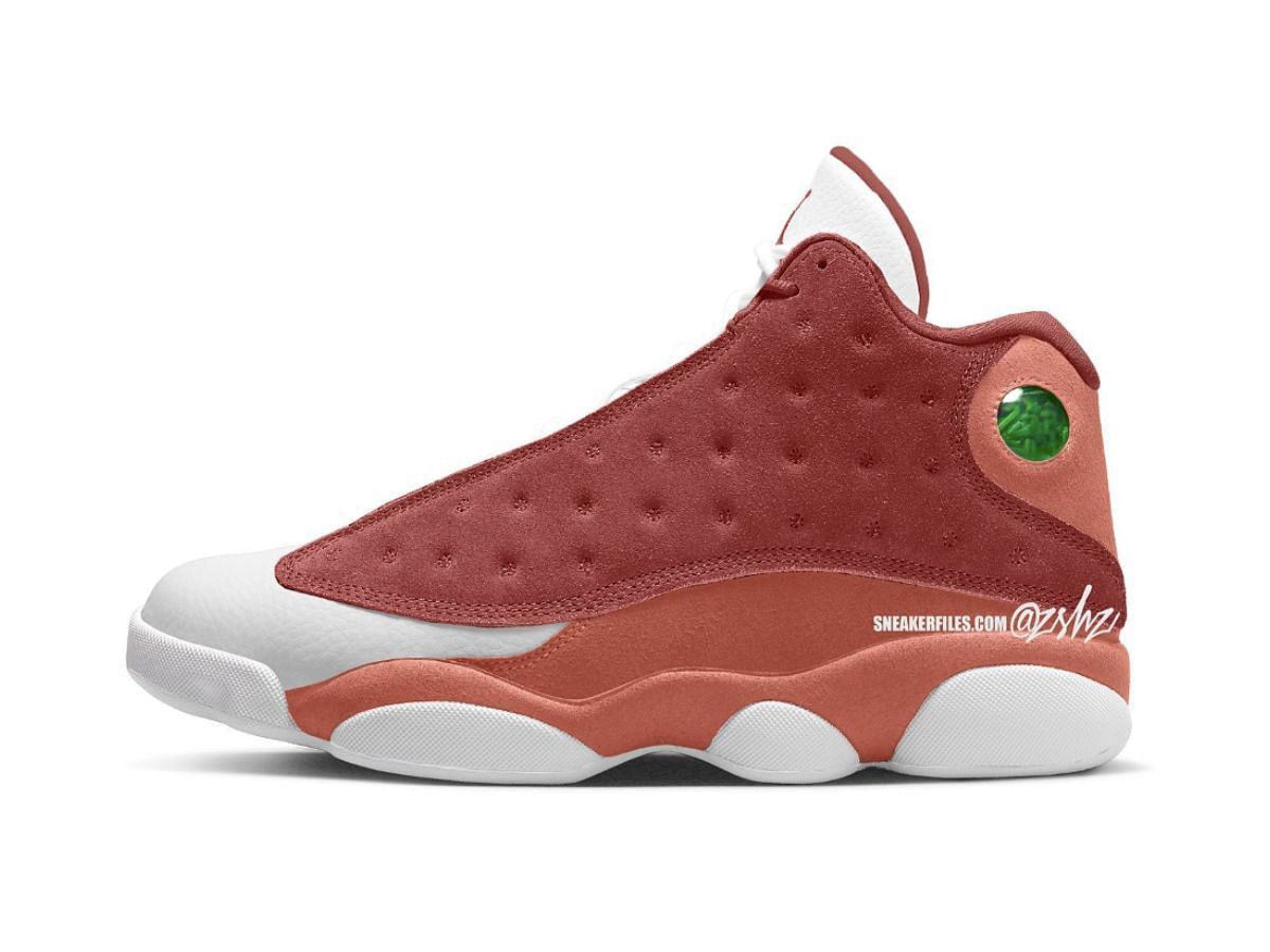 The upcoming Nike Air Jordan 13 &quot;Dune Red&quot; sneakers come clad in multiple shades of pink and red (Image via @zsneakerheads / Instagram)