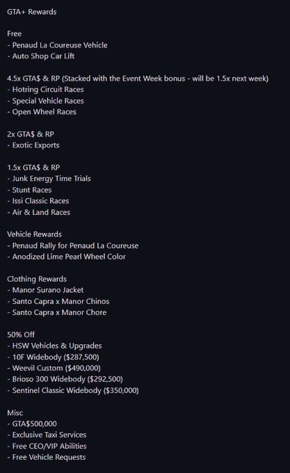 GTA+ membership benefits and rewards released for July 2023 image.